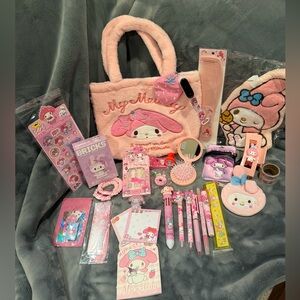 🩷Sanrio My Melody Pink Plush Tote Bag with Snap Closure and 20+ Accessories
